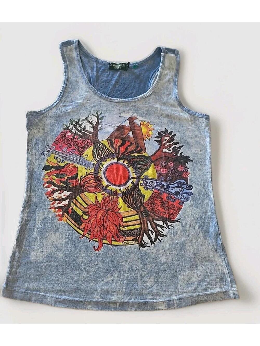 Kathmandu Imports Tank Top Boho Tree No Time Hippie Shirt Y2K Women Sz L